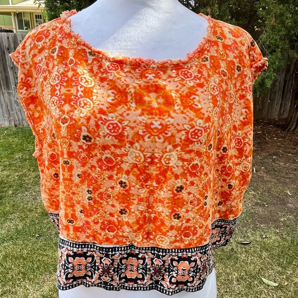 Free People Make My Day Tapestry Lounge Set Orange Top Harem Pants Boho Hippie S - Picture 3 of 12